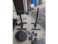 Gym Equipment - weights, bars, bench and rack