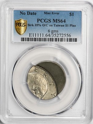 PCGS MS64 Off Center on a 6 Gram Taiwan $1 Planchet Ike Dollar Mint Error Unique