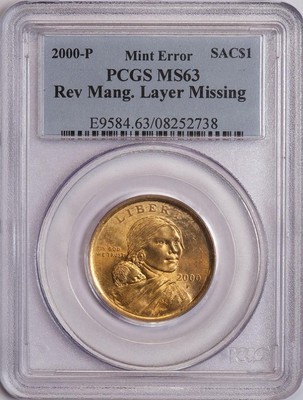 2000 PCGS MS63 Missing Clad Layer Sacagawea Dollar Mint Error Great Eye Appeal