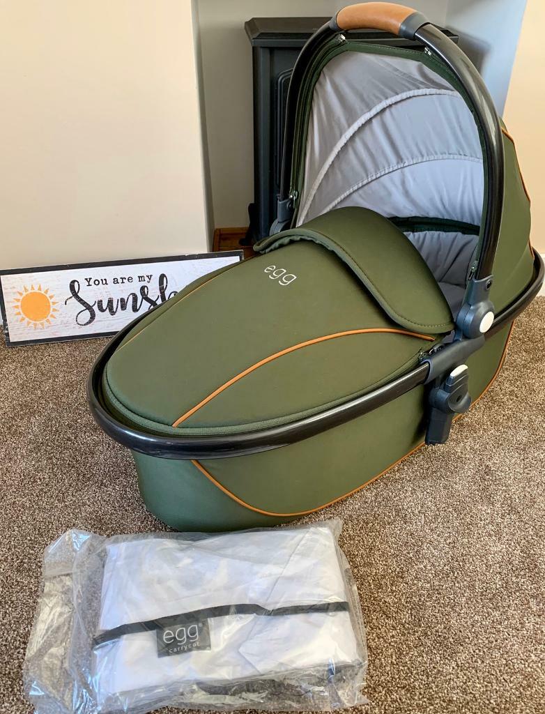 Egg Pram Forest Green Baby Carry Cot with Tan trim in Chesterfield