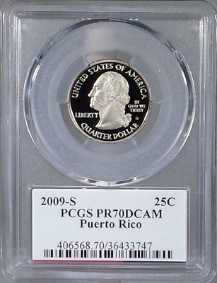 2009 - S  Clad Washington Quarter - Puerto Rico - PR70DCAM  Flag Label
