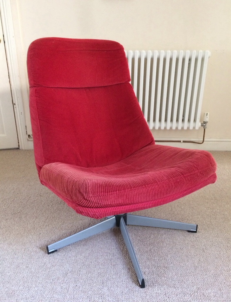 Red corduroy swivel retro style easy chair in Canton, Cardiff Gumtree