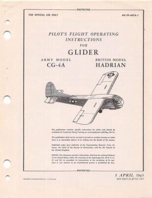 1945 AAF WACO CG-4A CARGO GLIDER PILOTS FLIGHT MANUAL AIRCRAFT HANDBOOK+XTRA-CD