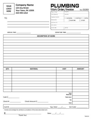 Plumbing Invoice Work Order Forms - 2 Part Carbonless - 8.5 x 11 - TMG106