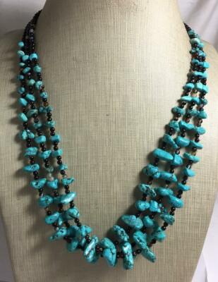 Gorgeous gradual tri-strands turquoise nuggets/agate necklace/20.5''(g281i-w3)