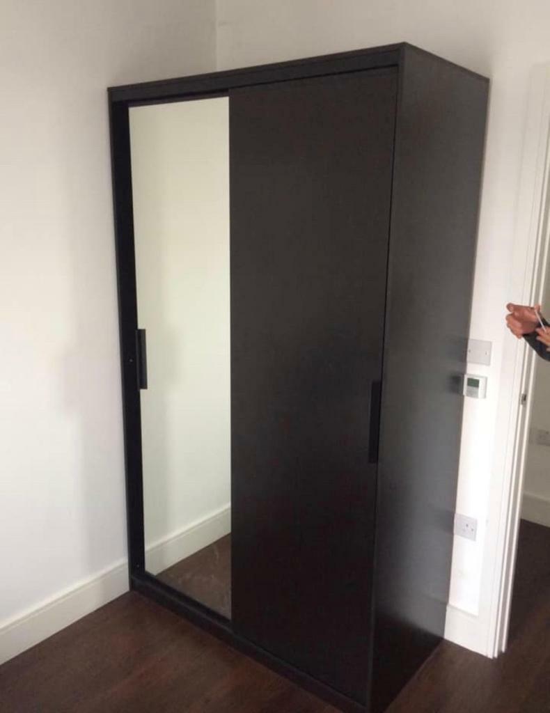 Free Delivery Ikea Morvik Black Brown Mirrored Sliding Wardrobe