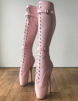 Pink Ballet Heels Knee High Boots Women Winter Booties