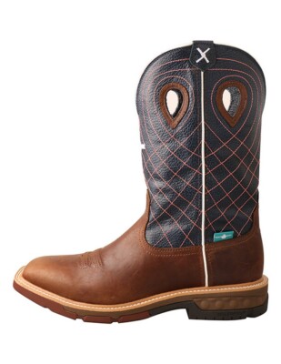 Pre-owned Twisted X Work Boots Mens Cross Wp Alloy Toe Mocha Navy Mxbaw01