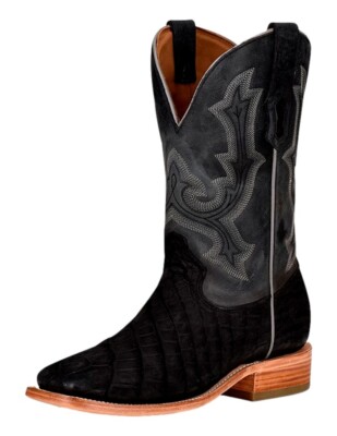 Pre-owned Corral Western Boots Mens 12" Pull On Alligator Embroidery Black A4221