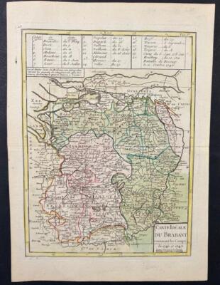 BRABANT BELGIUM 1748ca LE ROUGE UNUSUAL ANTIQUE COPPER ENGRAVED MAP