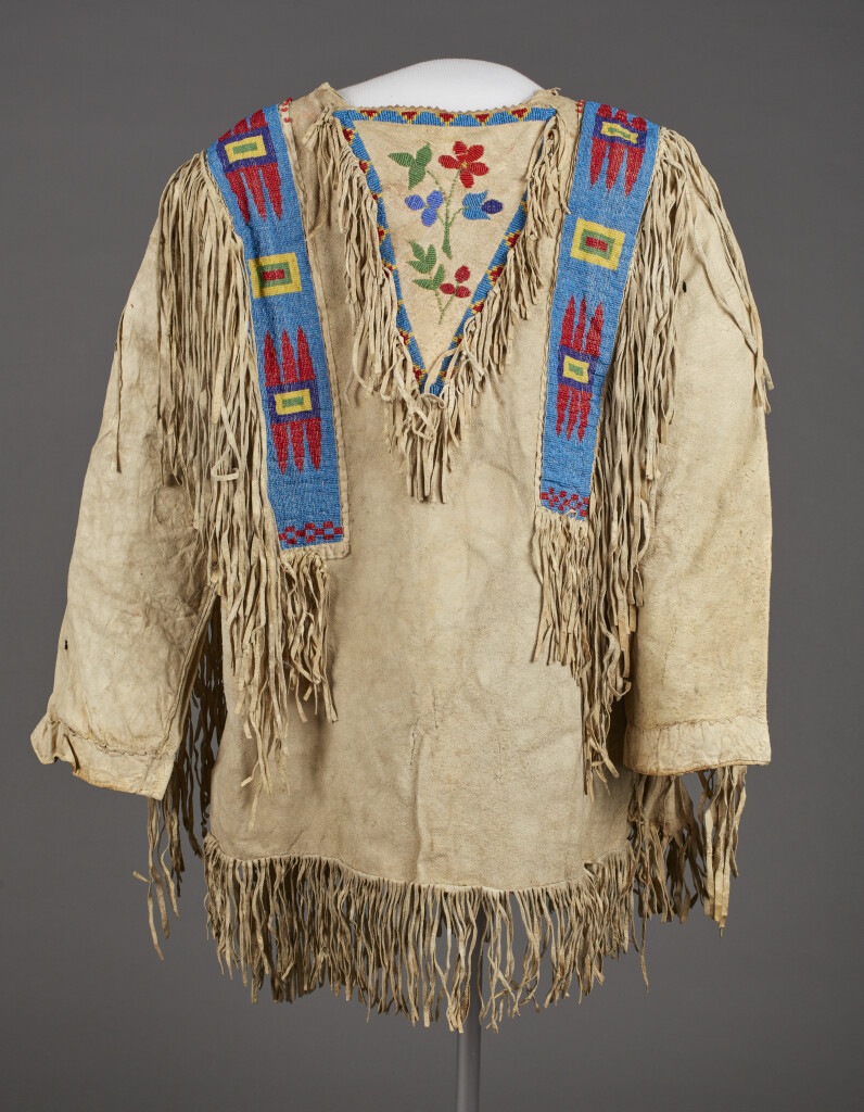 Pre-owned Handmade Old Style Beige Buffalo Suede Hide Fringes Beaded Powwow Regalia War Shirt Na235