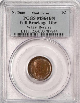 PCGS MS64 100% Full Brockage Wheat Cent Mint Error Amazing Eye Appeal