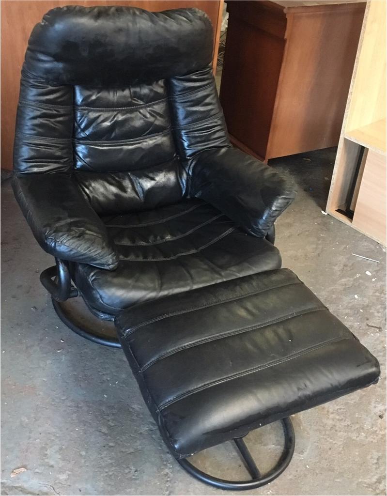 Black leather recliner chair and stool DELIVERY AVAILABLE | in