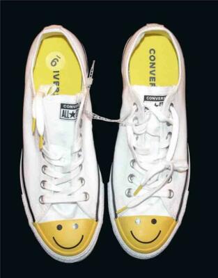 Converse White Canvas Yellow Smiley Face Toe Cap & Footbed