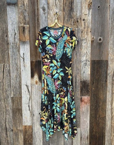 Pre-owned Johnny Was The Janie Favotire Asymmetric Knit Midi Dress Paon In Multicolor