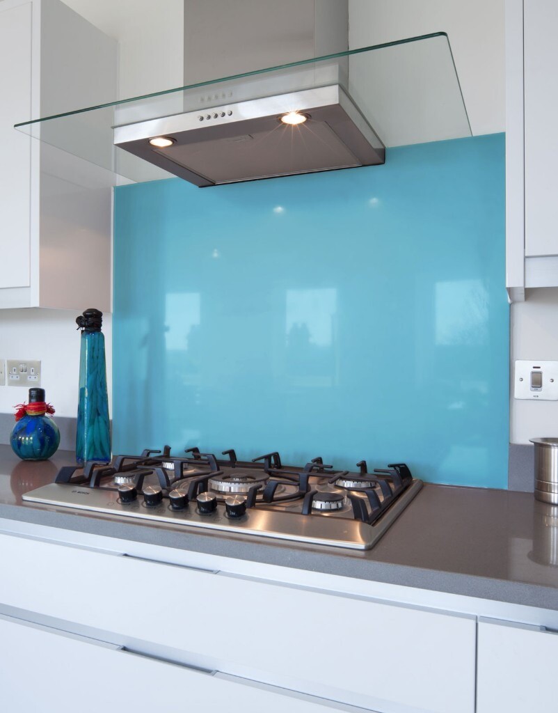 Toughened glass kitchen splashback in pale blue. Brand New in Bury St