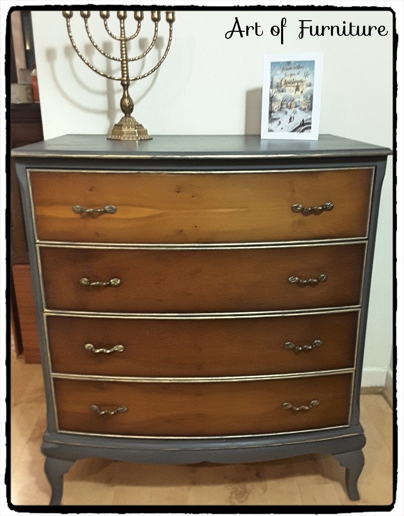 Antique Wooden Chest of 4 Drawers Hand Painted in Grey Chalk Paint