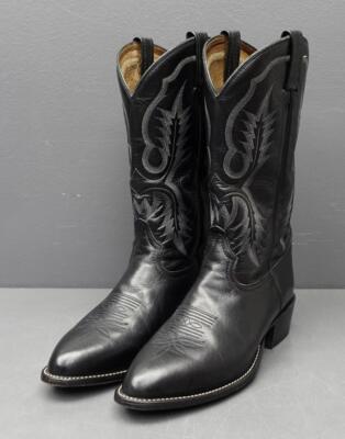 Tony Lama Men Sz 10 Black Stitched Pointed Toe Western