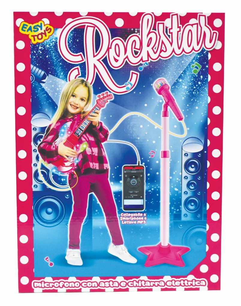 Rockstar Chitarra Elettrica Con Microfono E Asta Giocattolo Gioco Bambini sar