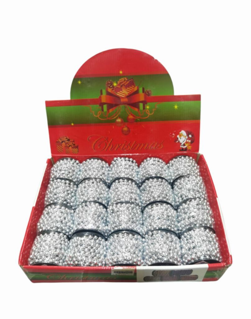 Set 20 Pezzi Catena Natale Perline Plastica Decorazione Albero Silver 8mmx4m bal
