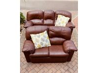 Brown leather, 3 seater and 2 seater
