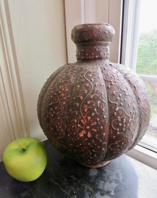 Antique Indian Kashmiri Handcrafted Embossed Copper Metal Vase Boho Decor 10''H