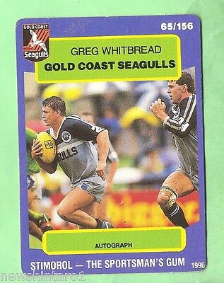 1990 GOLD COAST SEAGULLS  RUGBY LEAGUE CARD #65  GREG WHITBREAD