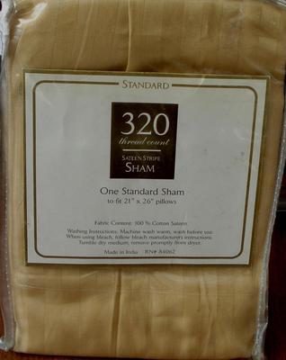 320 Thread Count Sateen Gold Stripe Standard Pillow Sham - BRAND NEW IN PACKAGE