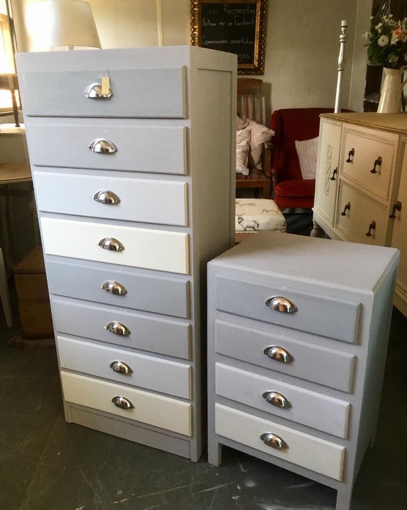 Upcycled 8 drawer chest of drawers & 4 drawer chest/bedside table in