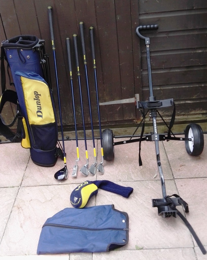 DUNLOP JUNIOR CRAZY LONG GOLF CLUBS, GOLF BAG & GOLF TROLLEY in