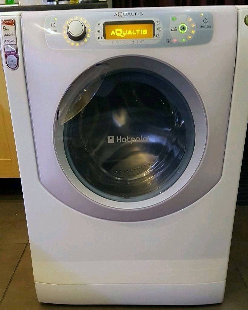 White Hotpoint Aqualtis 9kg A+ class 1600 spin super silent washing
