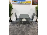 Home Lido Glass Dining Table & 2 Grey Chairs No250105