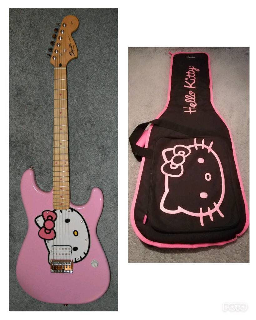 Rare Hello Kitty Squier by Fender Pink Electric Guitar and Rare Genuine