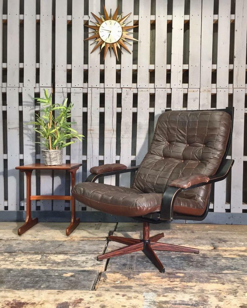 Vintage retro leather swivel chair armchair , Danish , Scandinavian