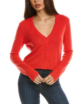 NWT MONROW Coral Pointelle Heart Front Button Cardigan Sweater Size S $242