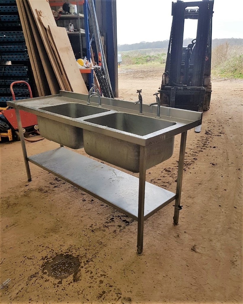 LARGE DOUBLE BOWL STAINLESS STEEL COMMERCIAL CATERING SINK in