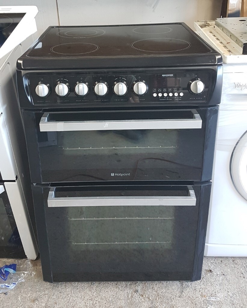 6 MONTHS WARRANTY Hotpoint 60cm, double oven, black electric cooker