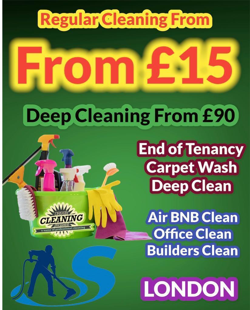 Regular Hourly Cleaning £15 End of Tenancy Cleaning £90 carpet Wash
