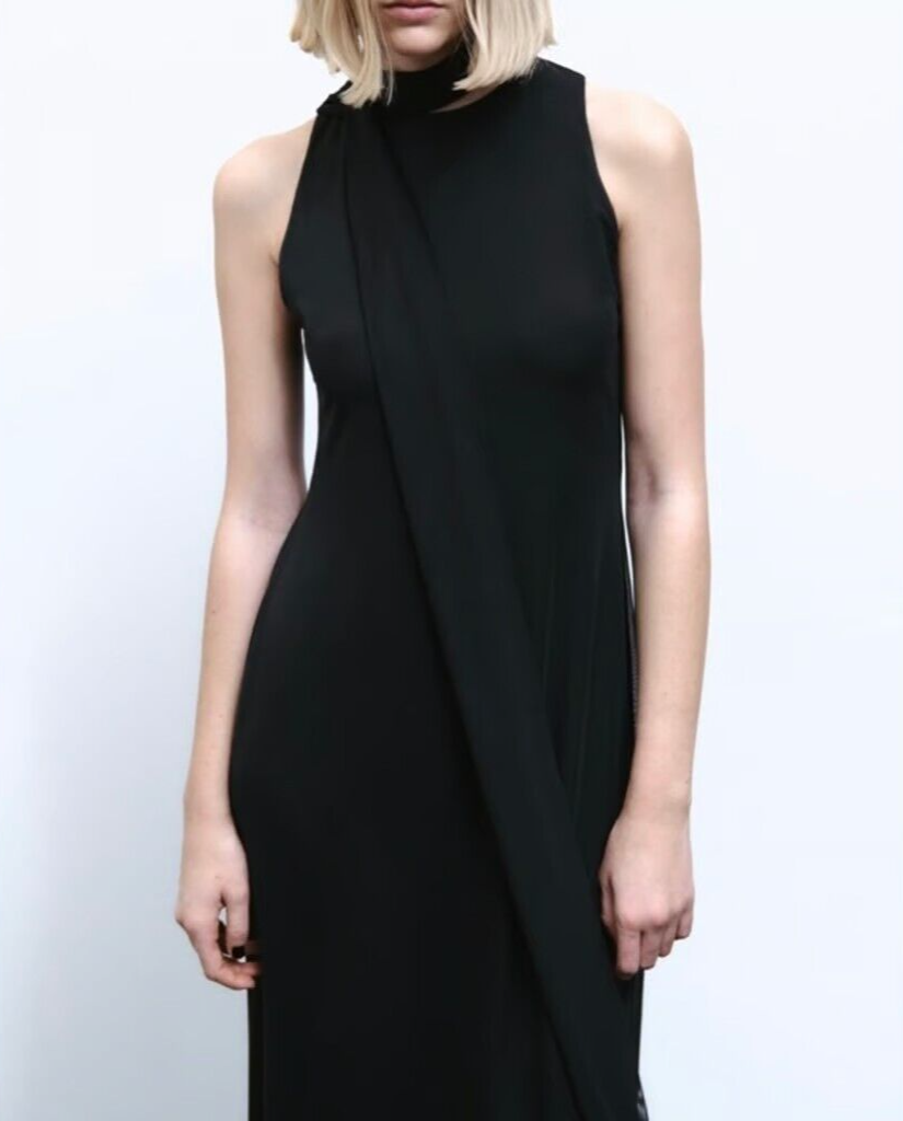 ZARA Tied Tulle Midi Dress Dark Anthracite 5039/307 Size M