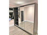 Branded New 2 or 3 Door Sliding Wardrobe with Full Mirrors with Rails & Shelves included