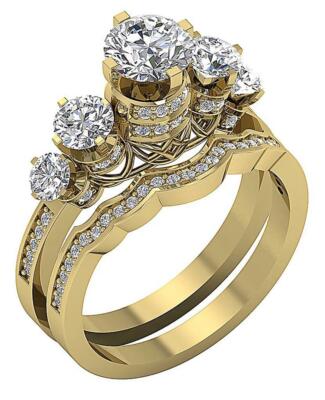 5 Stone Anniversary Bridal Ring Set I1 G 2.15 Ct Genuine