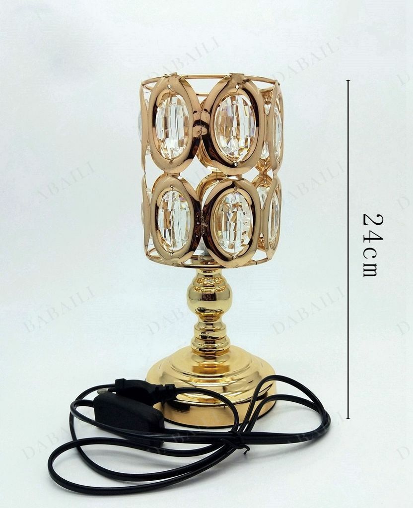 Lume Lampada Abat Jour Comodino Comò 24cm Luce Moderna Dorata Cristalli bal