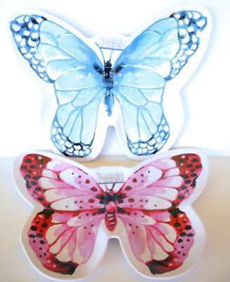 Nicole MIller Butterfly Serving Trays Platters 2 pc set Blue Pink Melamine 16x13