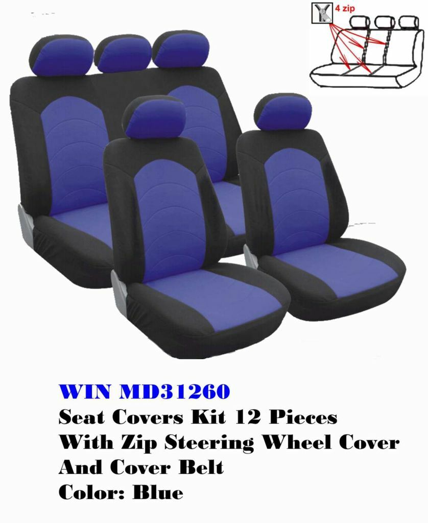 Kit Copri Sedili Coprisedili Auto Universali 12 Pezzi Nero Blu awe