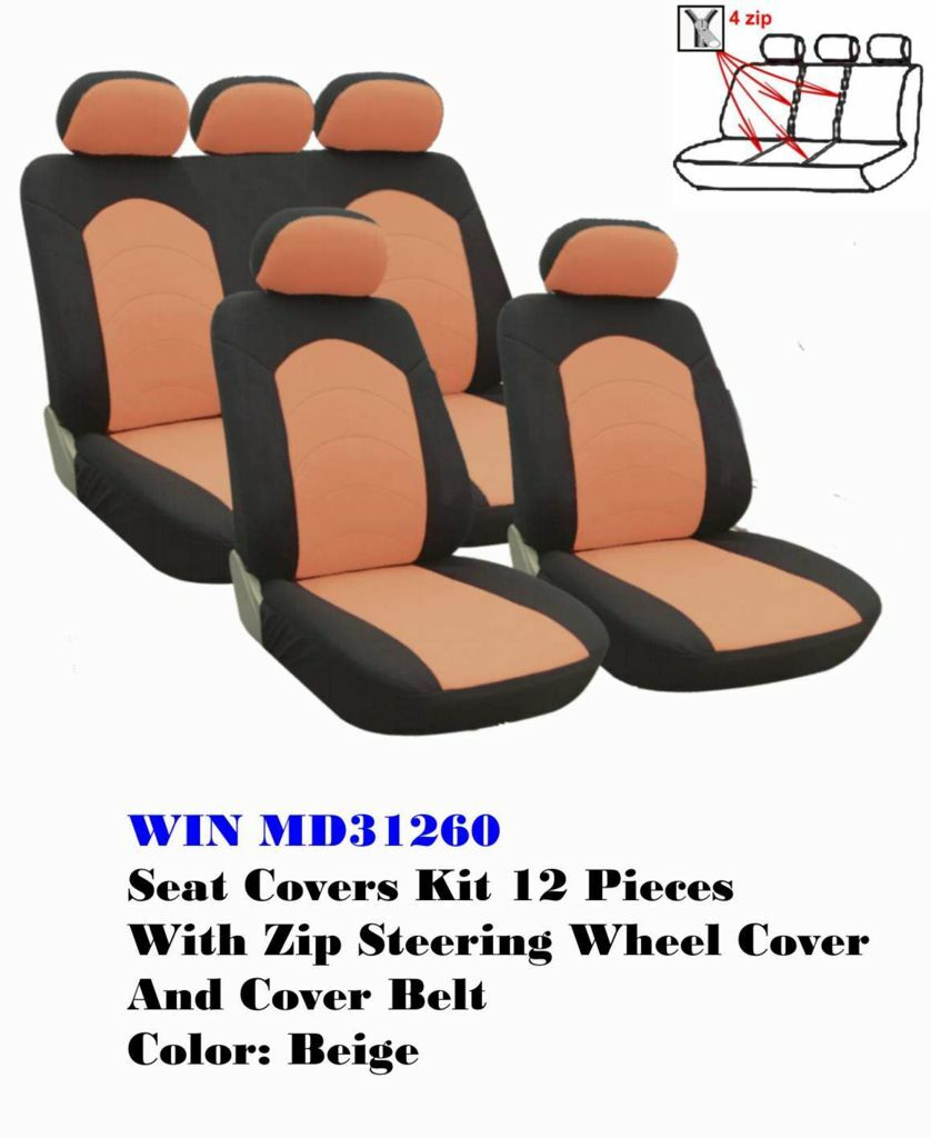 Kit Copri Sedili Coprisedili Auto Universali 12 Pezzi Nero Beige awe