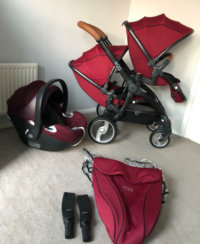egg berry red unisex double pram twin travel system tandem pushchair