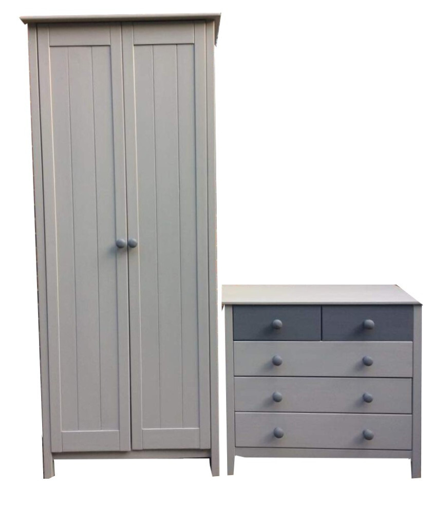 Grey Silver Country Pine Bedroom Furniture Set Of Wardrobe
