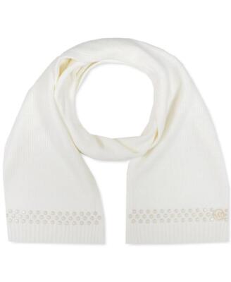 $88 - Michael MICHAEL KORS Disk Studded Logo Scarf in Cream 66" L x 9" W