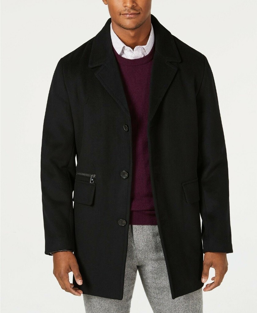 Calvin Klein Designer Mens Black Wool Coat, Brand New, Size 40R fit