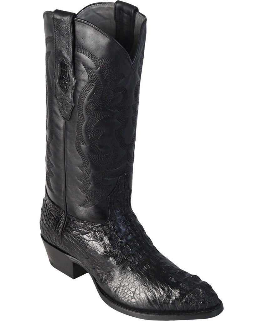 Pre-owned Los Altos Boots Los Altos Black Caiman Crocodile Hornback Round Toe Western Cowboy Boot